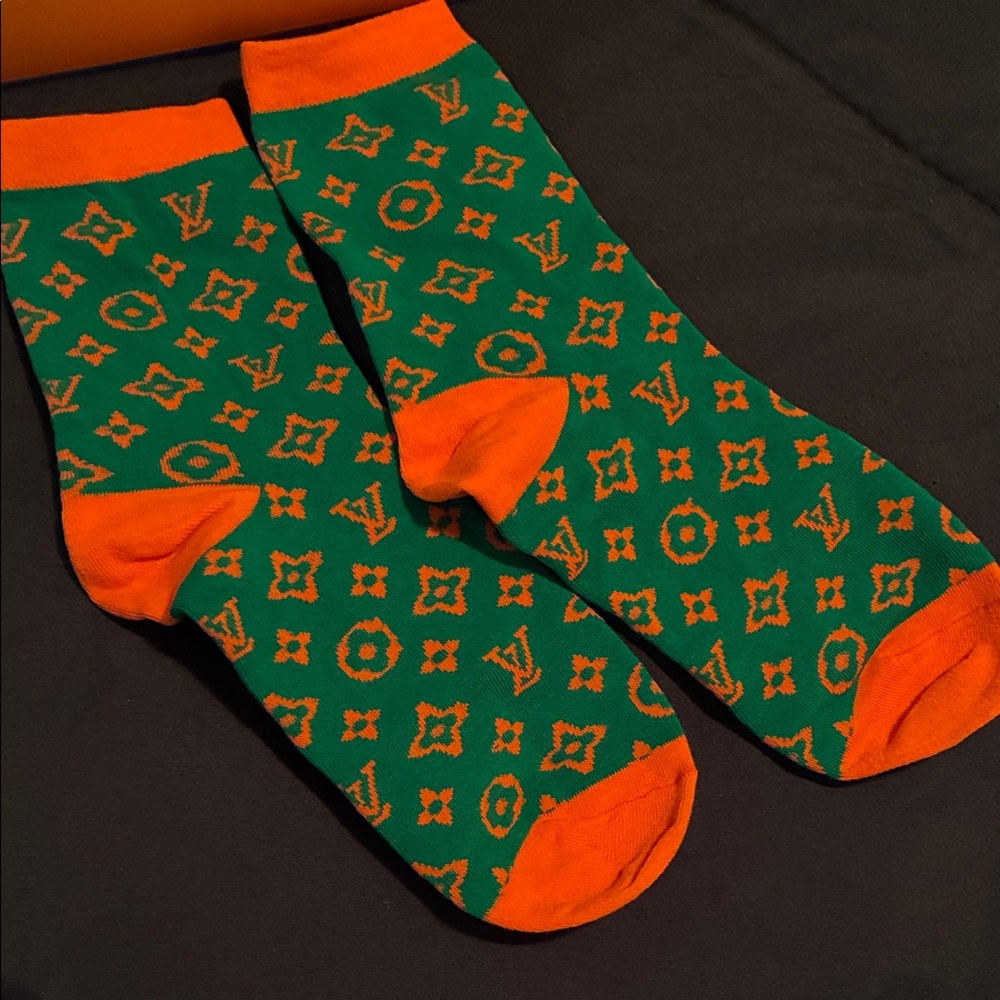 Louis Vuitton Green and Orange Patterned Socks - Picture 3 of 3